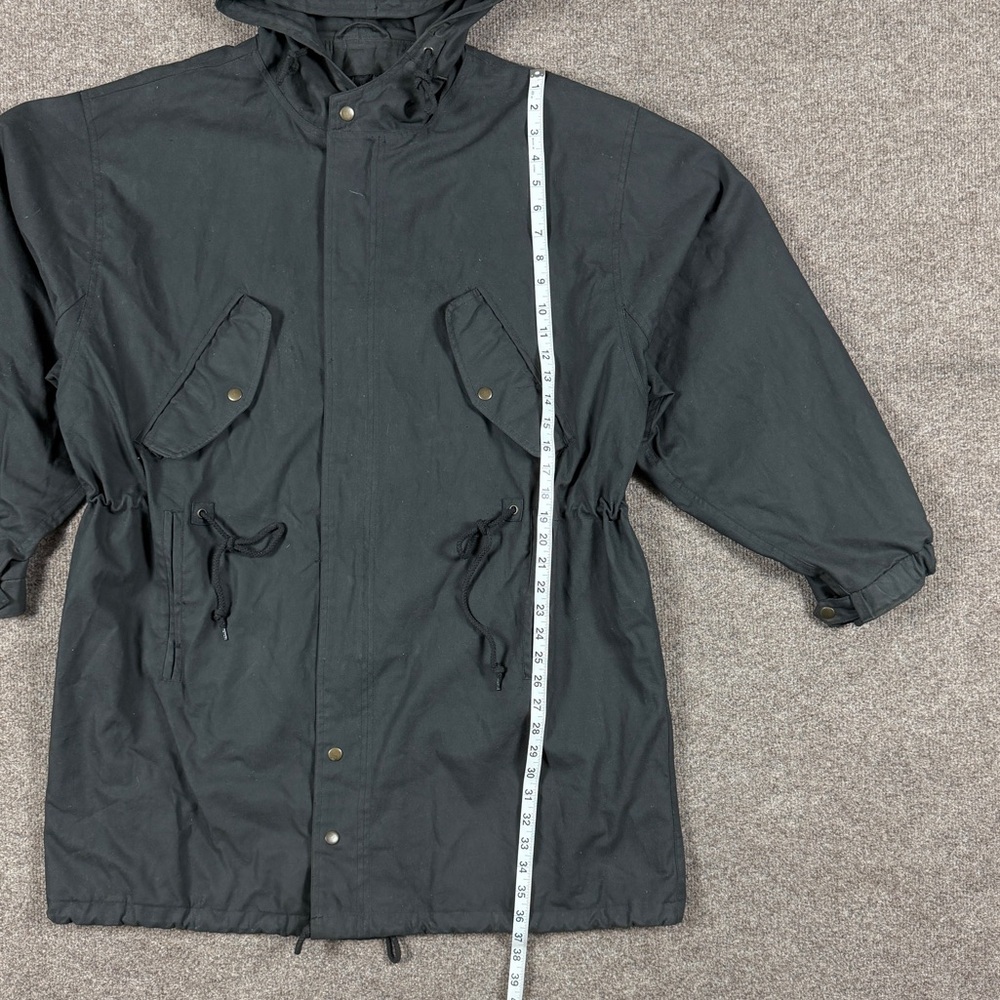 Vintage Black Hooded Parka Jacket Men’s L 90s Y2K Streetwear Drawstring Waist - Picture 6 of 7